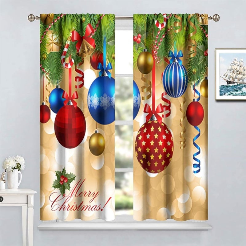 YCness Merry Xmas Curtains, Merry Christmas Ball Window Treatments for Living Room Bedroom Kitchen Holiday Party Decor, Gold Silver Glitter New Year Drapes 2 Panel Sets,42x45 Inch - Image 4